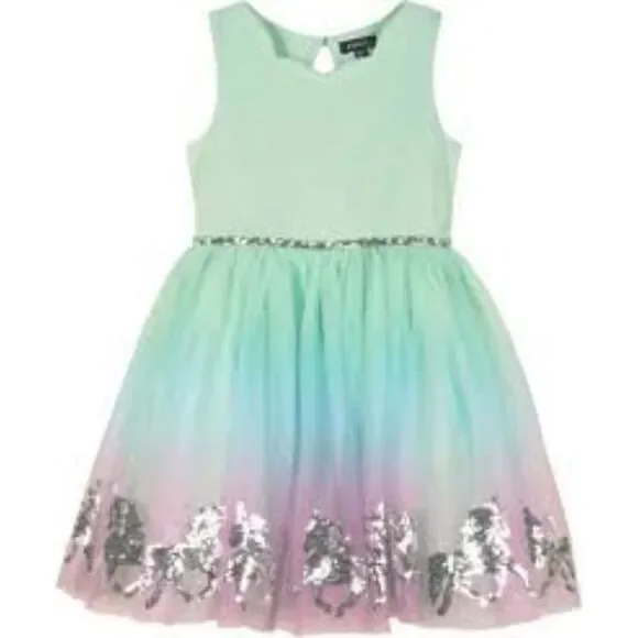 Zunie Nordstrom Kids Ombre Tulle Party Dress Unicorn Sequins Big Girl Size 4